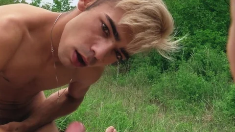 admirable-looking Czech homo pair in an outdoor 3some
