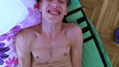 Scrawny brunette hair teen gets poked in the wazoo in a POV vid