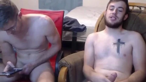 Two men Jerking And Cumming Onto The Glass Desk